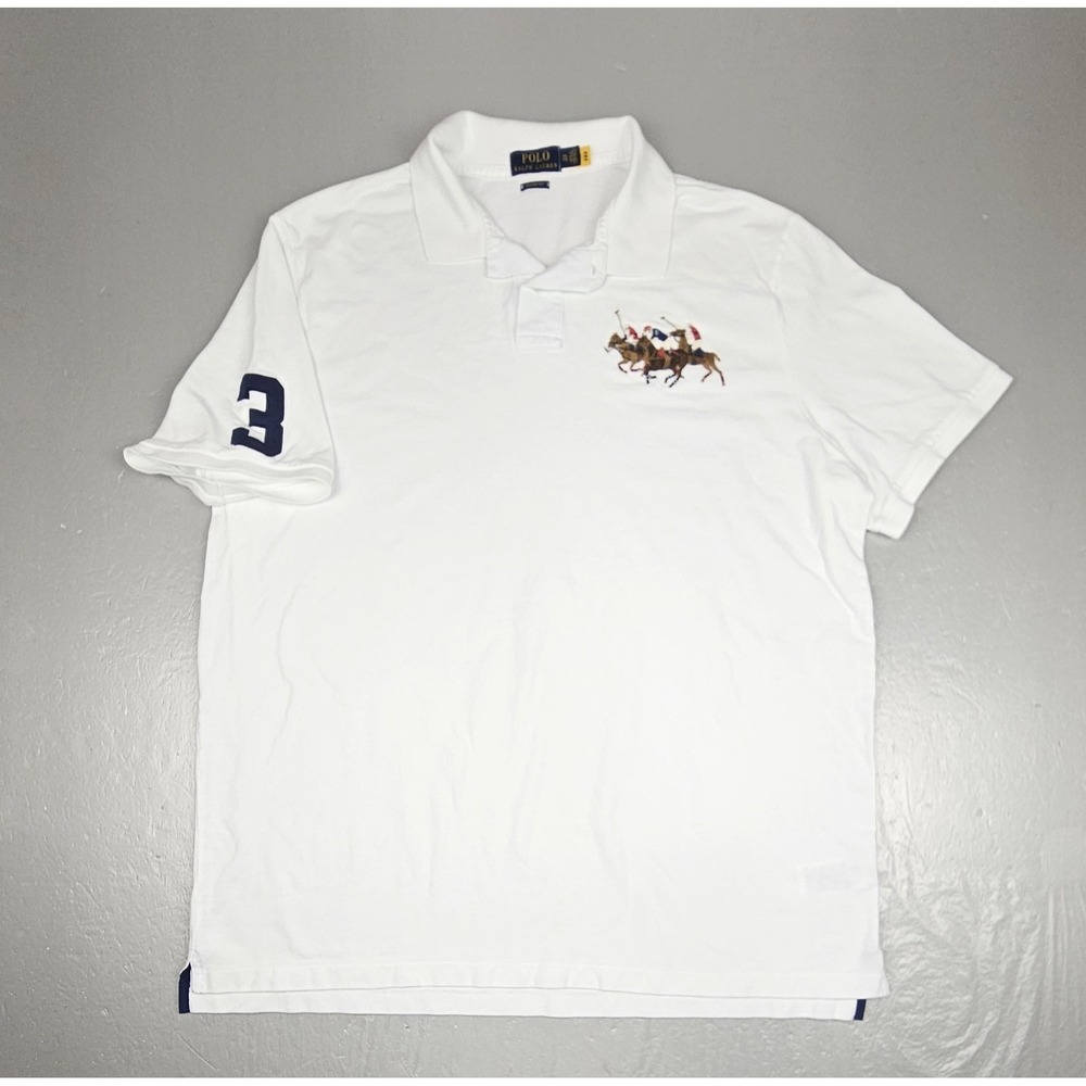 Polo Ralph Lauren Shirt Mens XXL White Triple Pony Polo Embroidered Preppy